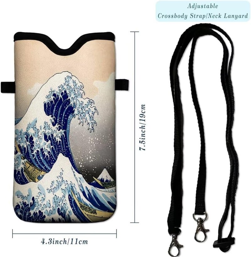 FREZORA Cell Phone Sleeves Bag Case Crossbody Neoprene Holder Lanyard Phone Pouch for Women Men 7.5 X 4.5 Inches - Sea Waves - Image 4